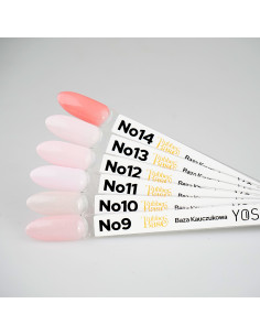 Yoshi Rubber Base No.14 10 ml – breskvasto koralna gumijasta baza z nežnimi bleščicami 2